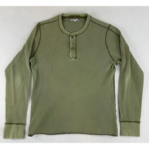 Wallace & Barnes Men's Large Waffle Knit Thermal Henley Olive Green